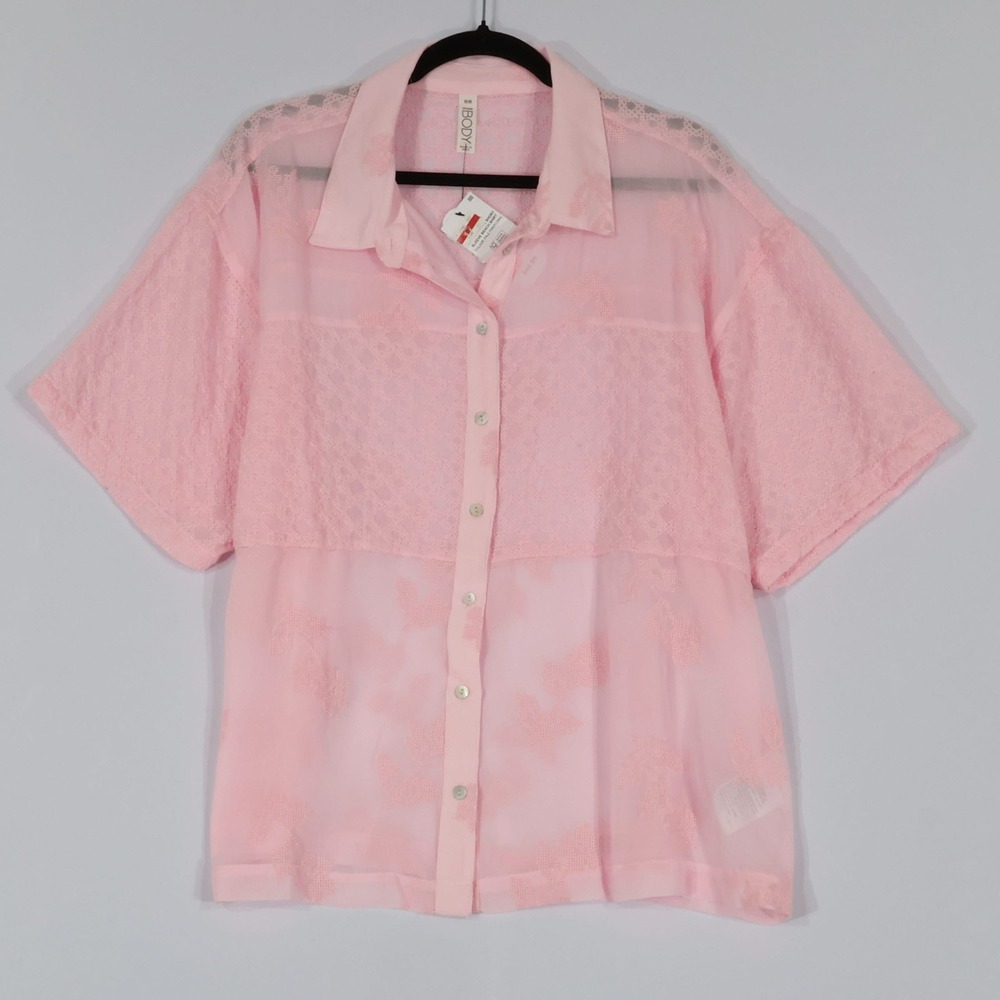 Cotton On Body Essential Beach Shirt Women M Pink Floral Lace Sheer Boho $50 NWT